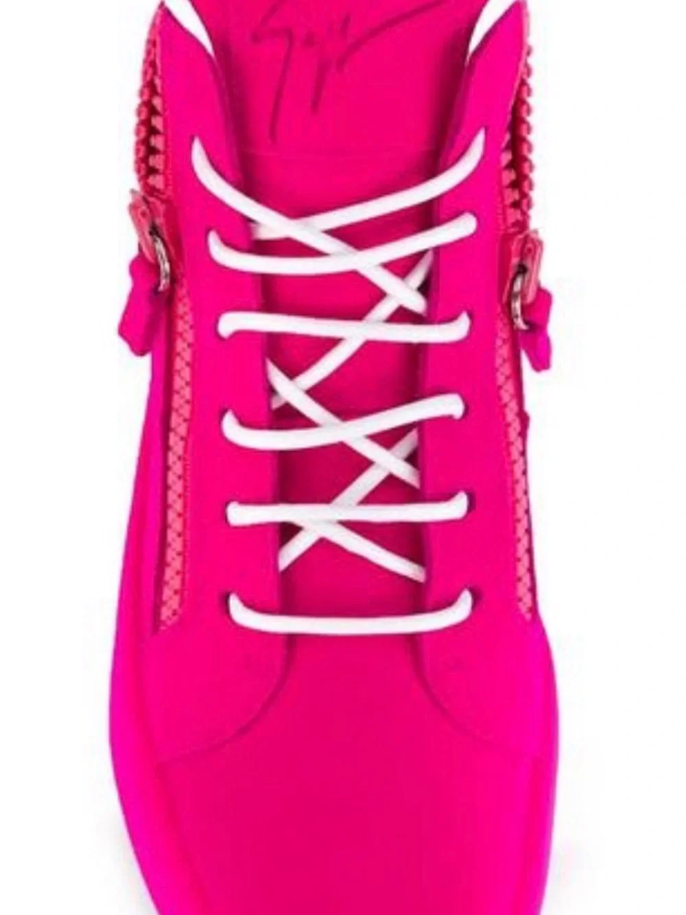 Giuseppe Zanotti Flocked Hot Pink High-Top Sneaker with White Laces